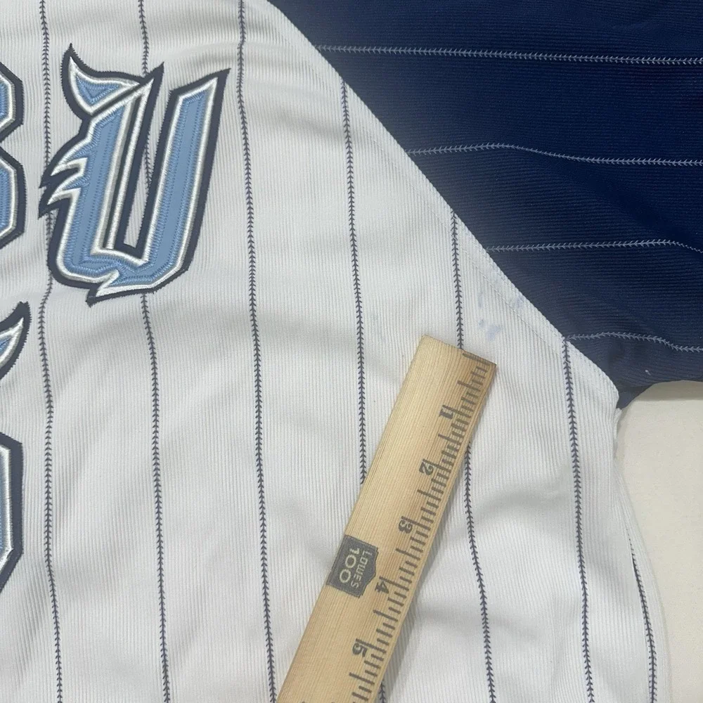 FUBU‎ Baseball Jersey XL White Pinstripe Y2K Button Front Hip Hop 2000s